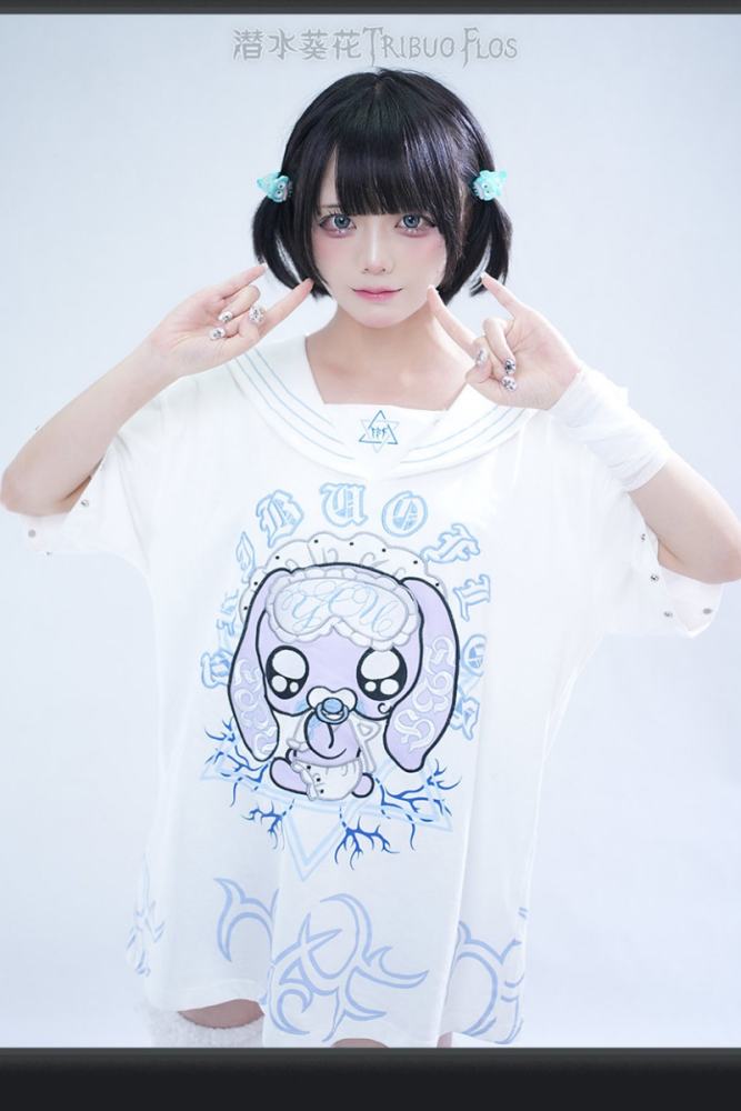Tribuo Flos ~Baby Rabbit~ Jirai Kei Sailor Collar Cotton T Shirt
