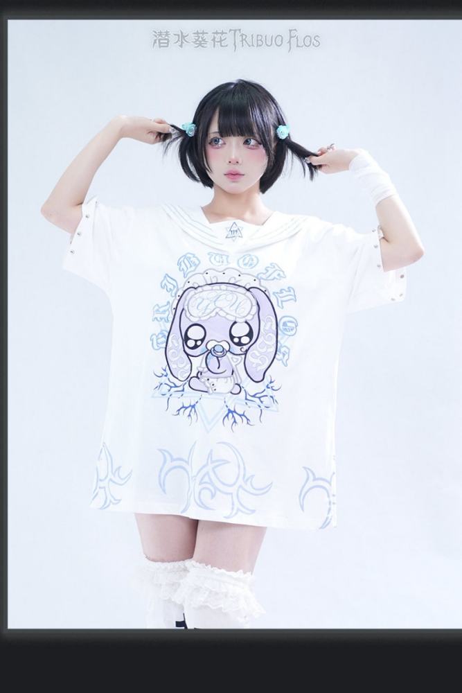 Tribuo Flos ~Baby Rabbit~ Jirai Kei Sailor Collar Cotton T Shirt