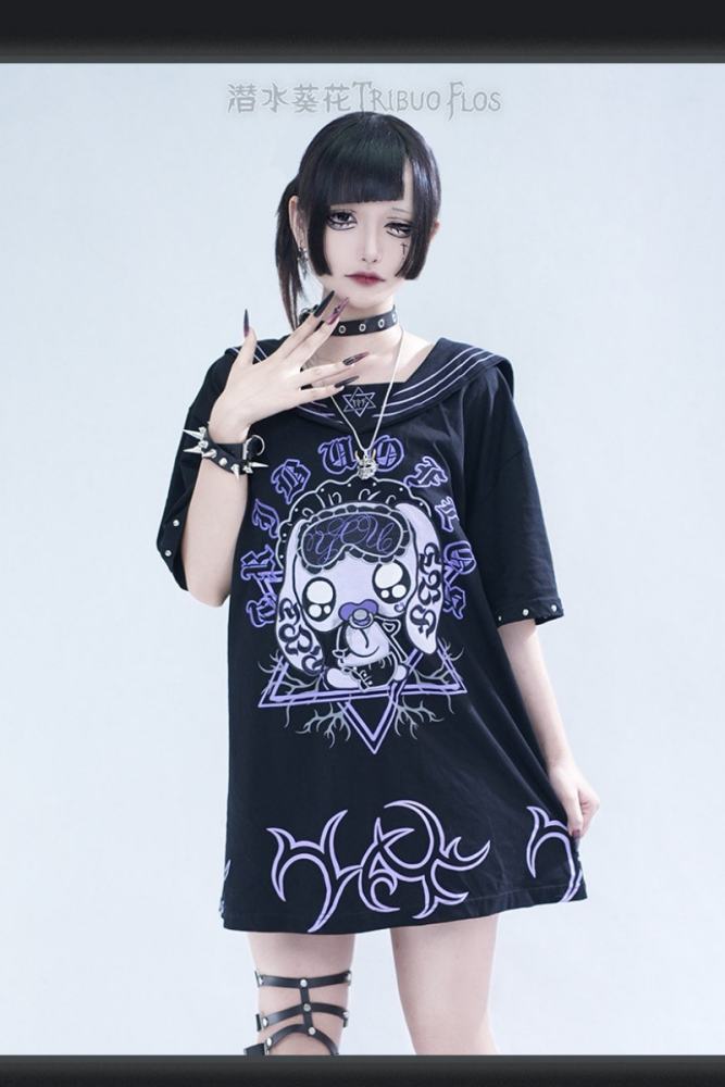 Tribuo Flos ~Baby Rabbit~ Jirai Kei Sailor Collar Cotton T Shirt
