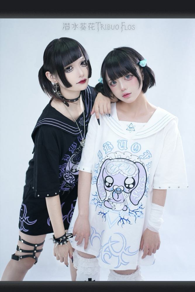 Tribuo Flos ~Baby Rabbit~ Jirai Kei Sailor Collar Cotton T Shirt