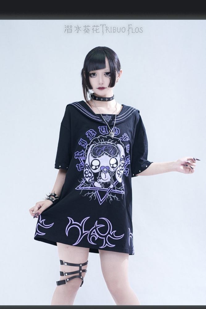 Tribuo Flos ~Baby Rabbit~ Jirai Kei Sailor Collar Cotton T Shirt