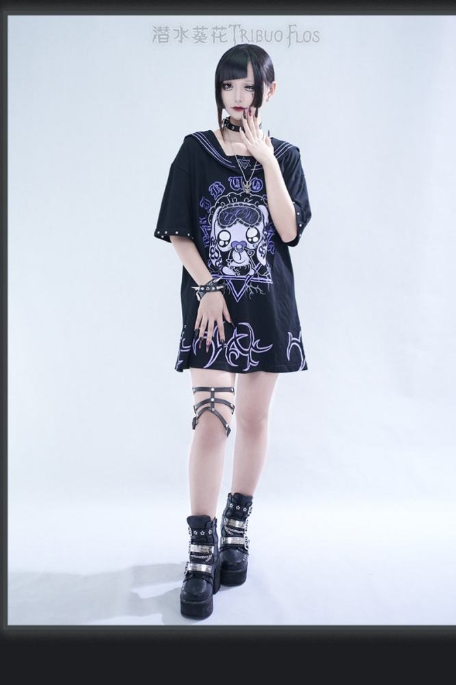 Tribuo Flos ~Baby Rabbit~ Jirai Kei Sailor Collar Cotton T Shirt