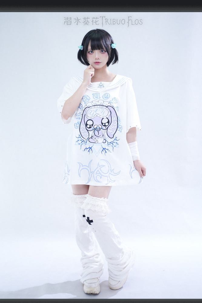 Tribuo Flos ~Baby Rabbit~ Jirai Kei Sailor Collar Cotton T Shirt
