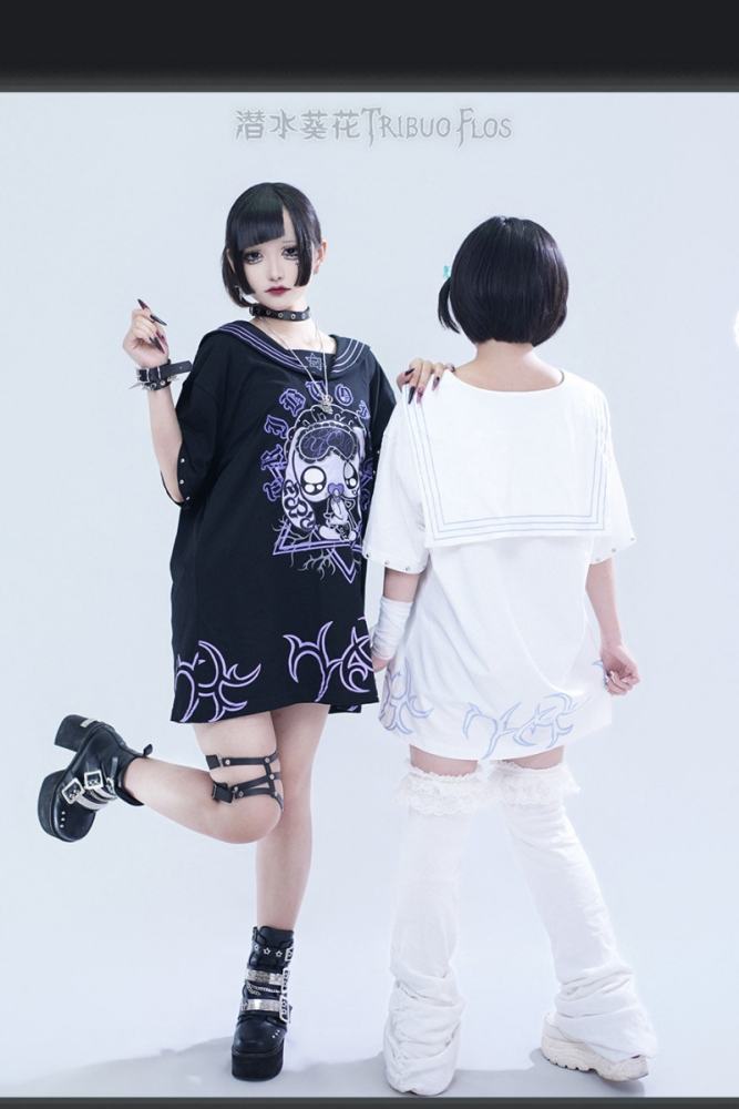 Tribuo Flos ~Baby Rabbit~ Jirai Kei Sailor Collar Cotton T Shirt