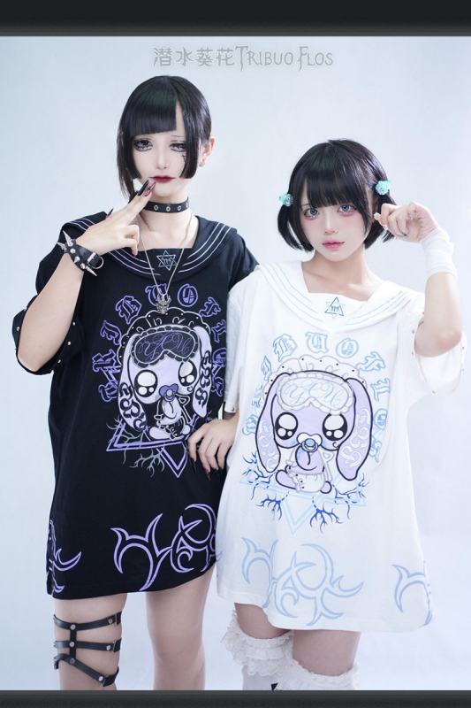 Tribuo Flos ~Baby Rabbit~ Jirai Kei Sailor Collar Cotton T Shirt