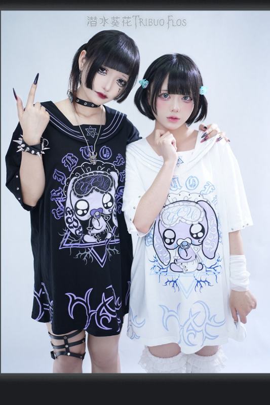 Tribuo Flos ~Baby Rabbit~ Jirai Kei Sailor Collar Cotton T Shirt