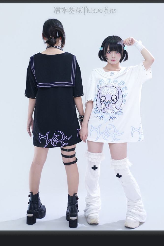 Tribuo Flos ~Baby Rabbit~ Jirai Kei Sailor Collar Cotton T Shirt