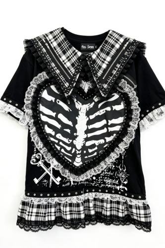 Red Devil Subculture Punk Sailor Collar Black T-shirt