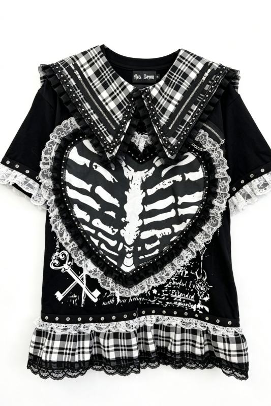 Red Devil Subculture Punk Sailor Collar Black T-shirt