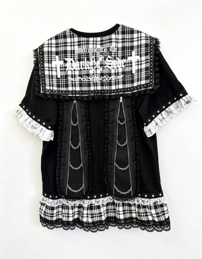 Red Devil Subculture Punk Sailor Collar Black T-shirt