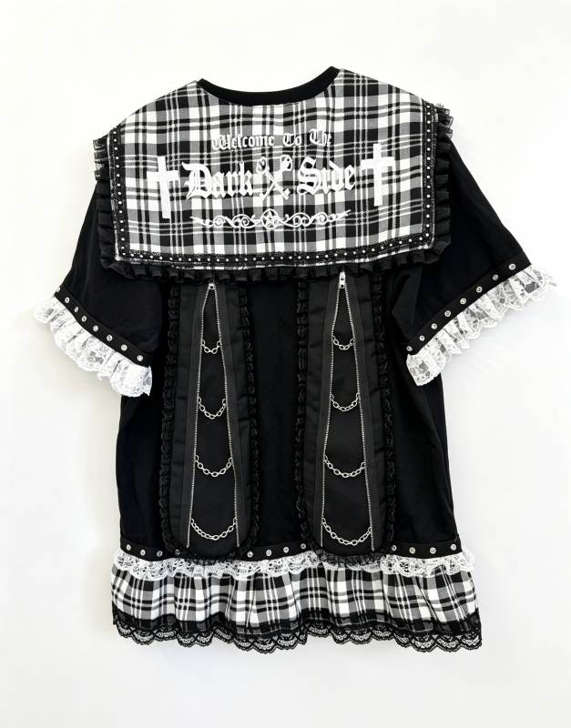 Red Devil Subculture Punk Sailor Collar Black T-shirt
