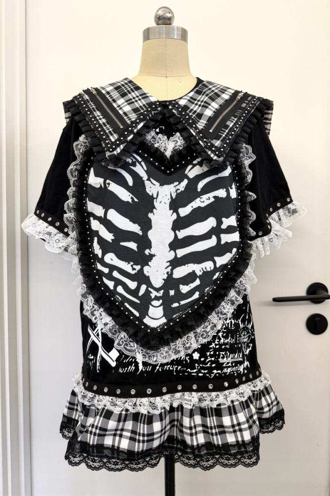 Red Devil Subculture Punk Sailor Collar Black T-shirt
