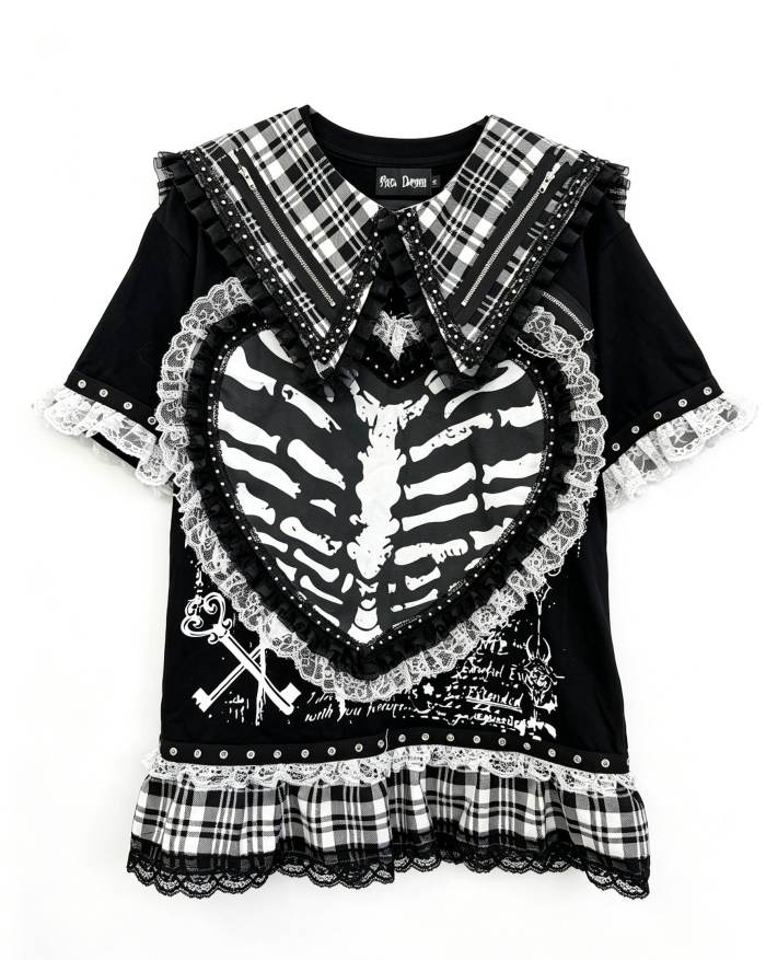 Red Devil Subculture Punk Sailor Collar Black T-shirt