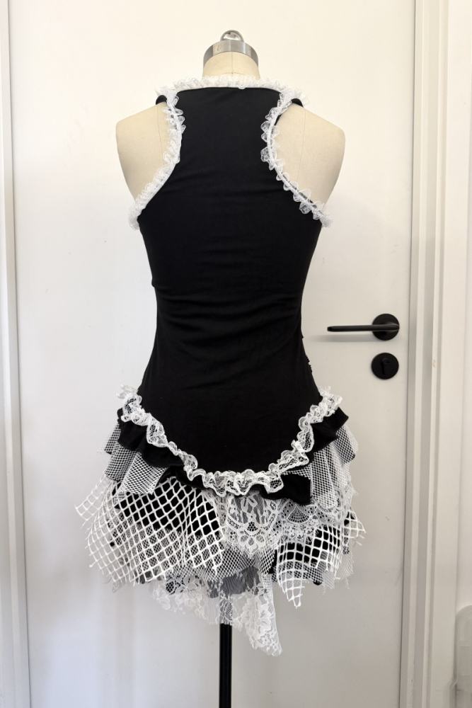 Red Devil Subculture Punk Lace Patchwork Vest Dress
