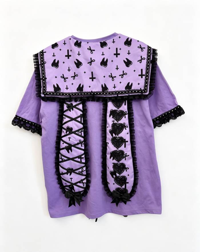 Red Devil Gothic Lacework Bunny Ear Purple T-shirt