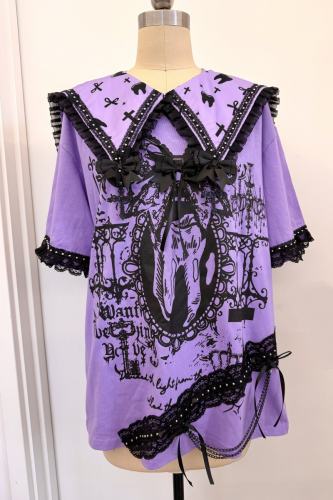 Red Devil Gothic Lacework Bunny Ear Purple T-shirt