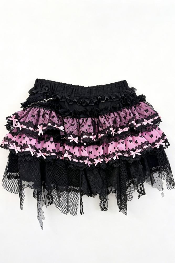 Red Devil Gyaru Style Bows Black Pink Top and Skirt