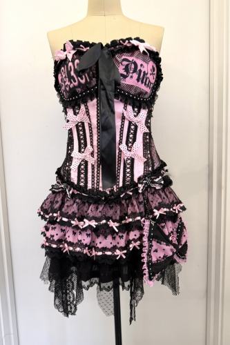 Red Devil Gyaru Style Bows Black Pink Top and Skirt