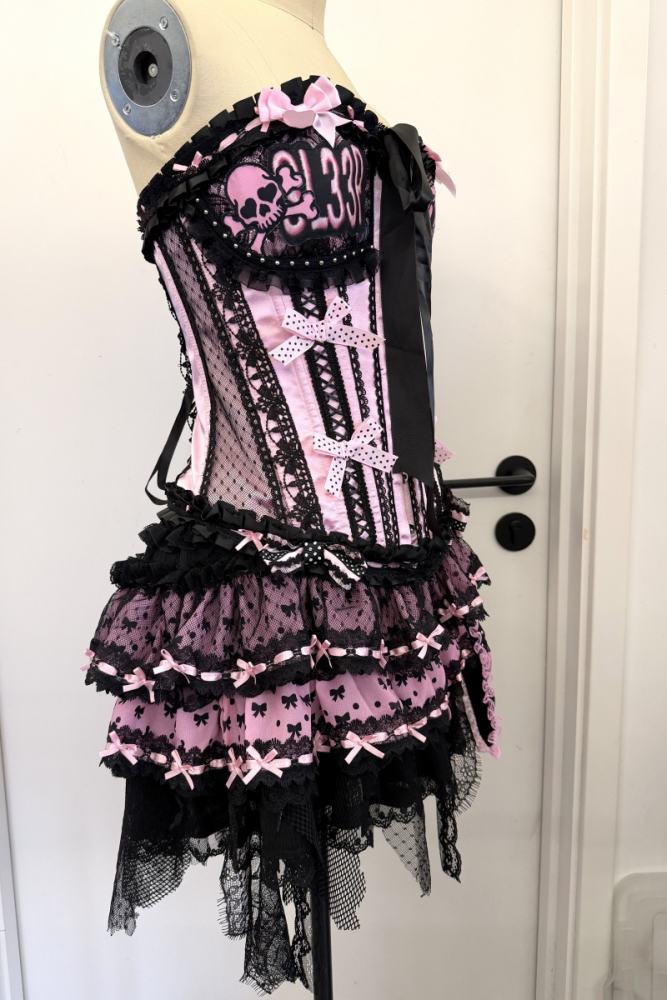 Red Devil Gyaru Style Bows Black Pink Top and Skirt