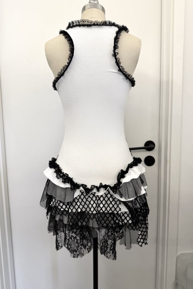 Red Devil Subculture Punk Lace Patchwork Vest Dress