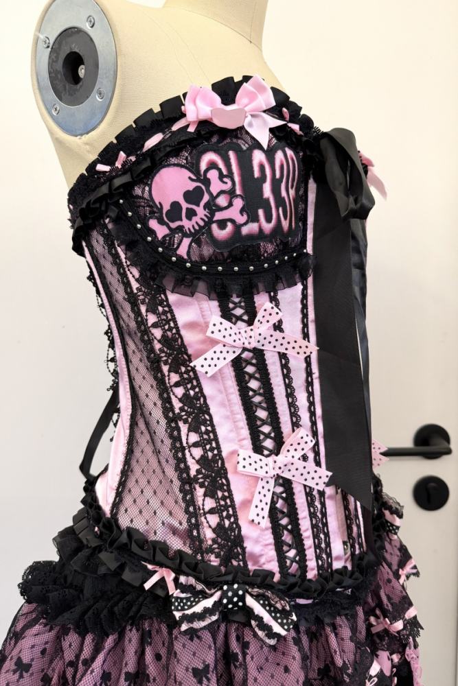 Red Devil Gyaru Style Bows Black Pink Top and Skirt