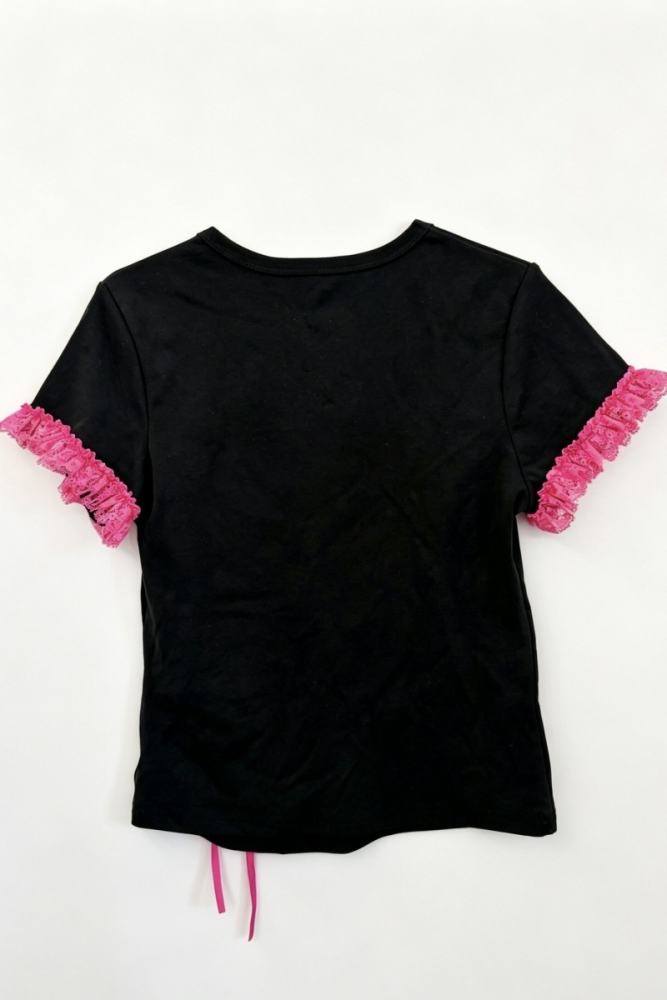 Red Devil Punk Style Black Pink T-shirt and Gyaru Skirt