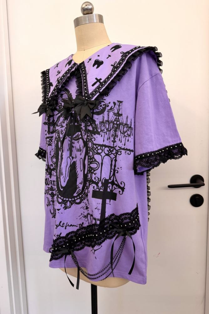 Red Devil Gothic Lacework Bunny Ear Purple T-shirt