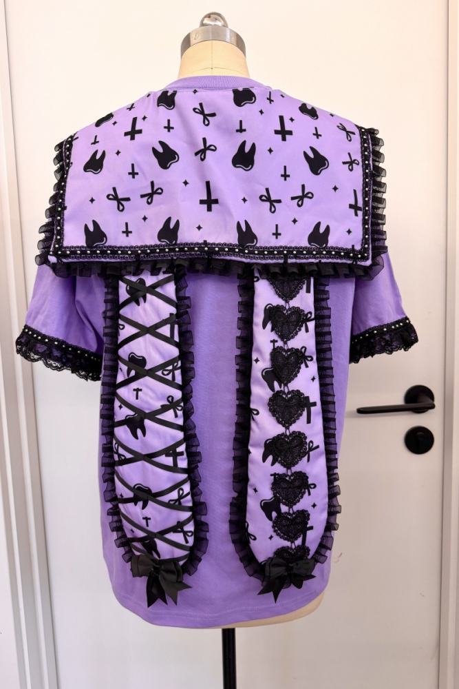 Red Devil Gothic Lacework Bunny Ear Purple T-shirt
