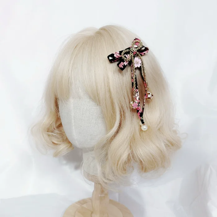Lianzicao Japanese Cherry Blossom Black Pink Hairpin Lolita Side Clip