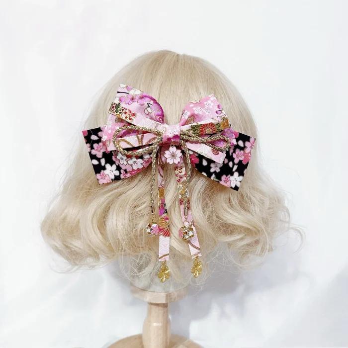 Lianzicao Japanese Cherry Blossom Black Pink Hairpin Lolita Side Clip