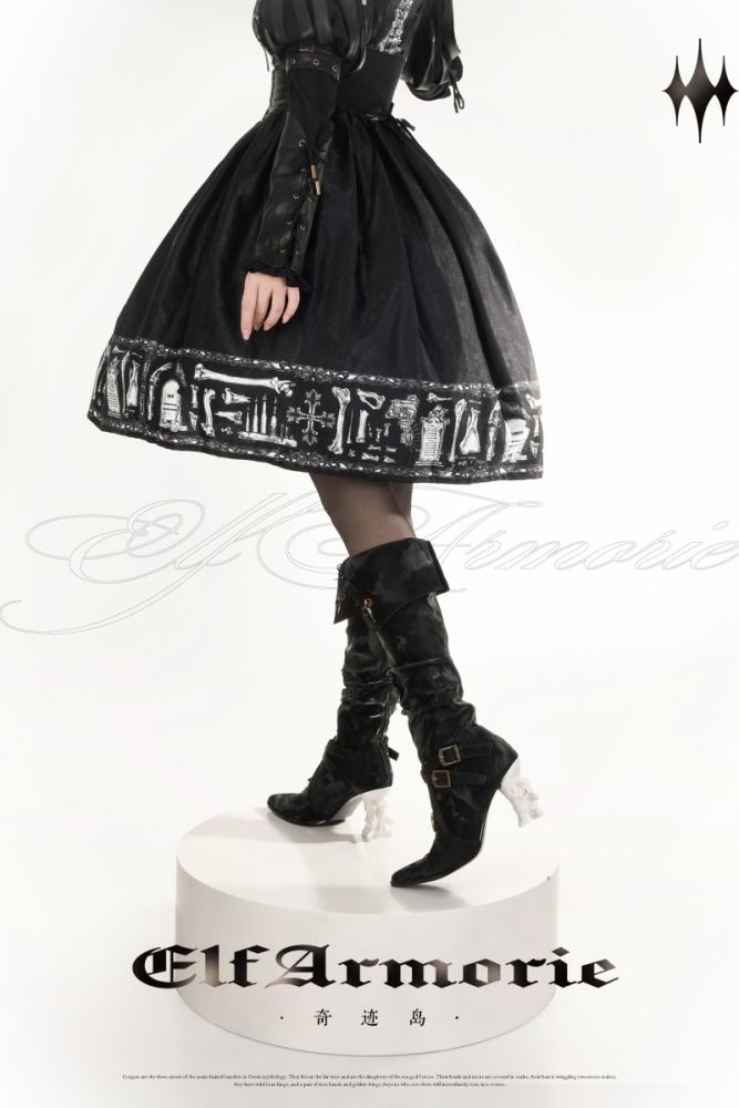 Elf Armorie Skeleton Gothic Lolita Boots 4 Colors