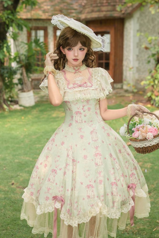 Withpuji ~When Wind Blows Over The Roses~ Floral Classic Lolita Dress and Blouse