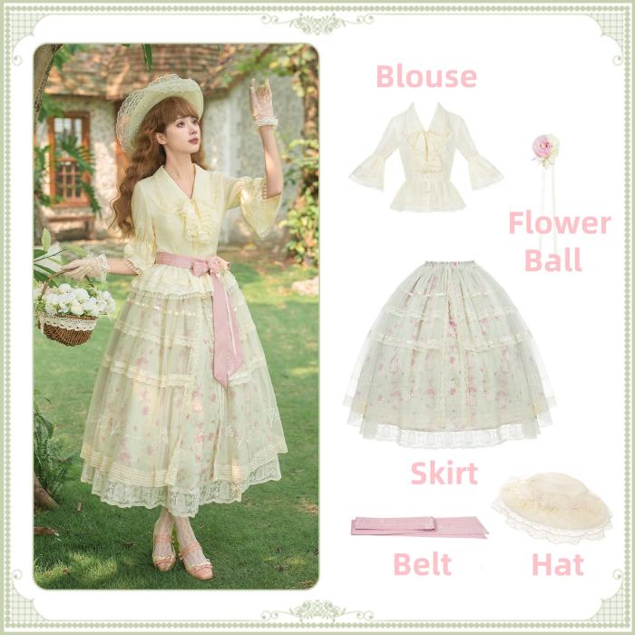 Withpuji ~When Wind Blows Over The Roses~ Floral Classic Lolita Dress and Blouse
