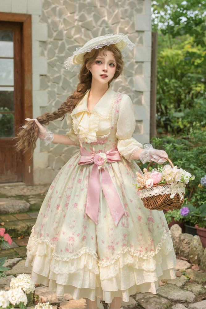 Withpuji ~When Wind Blows Over The Roses~ Floral Classic Lolita Dress and Blouse