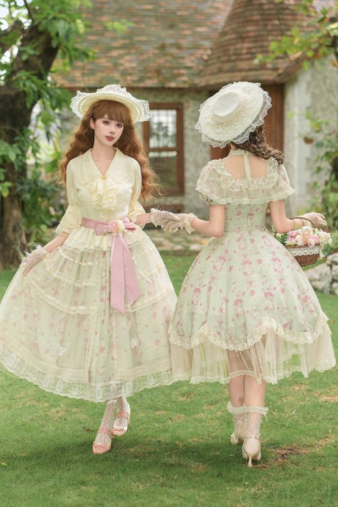Withpuji ~When Wind Blows Over The Roses~ Floral Classic Lolita Dress and Blouse