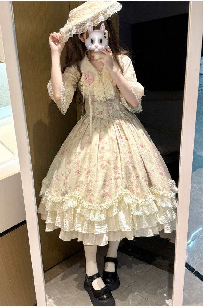 Withpuji ~When Wind Blows Over The Roses~ Floral Classic Lolita Dress and Blouse