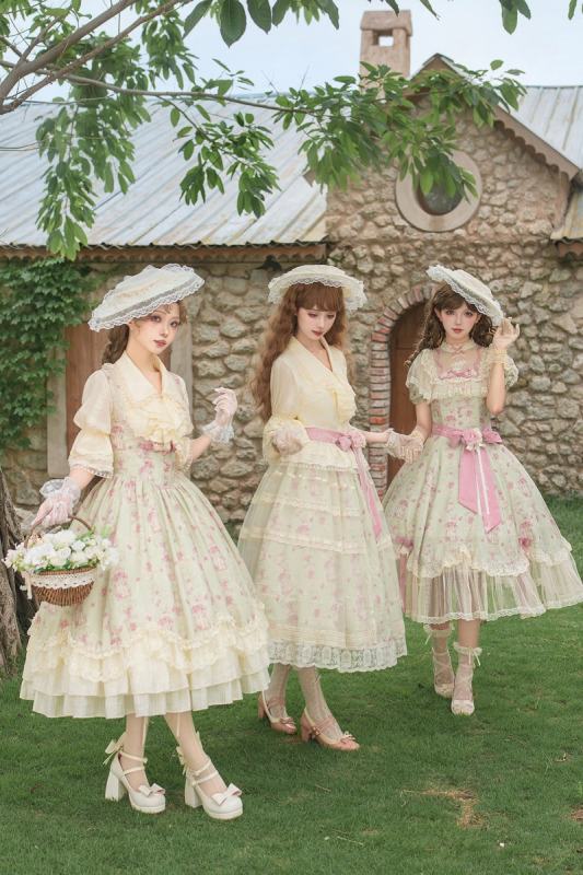 Withpuji ~When Wind Blows Over The Roses~ Floral Classic Lolita Dress and Blouse