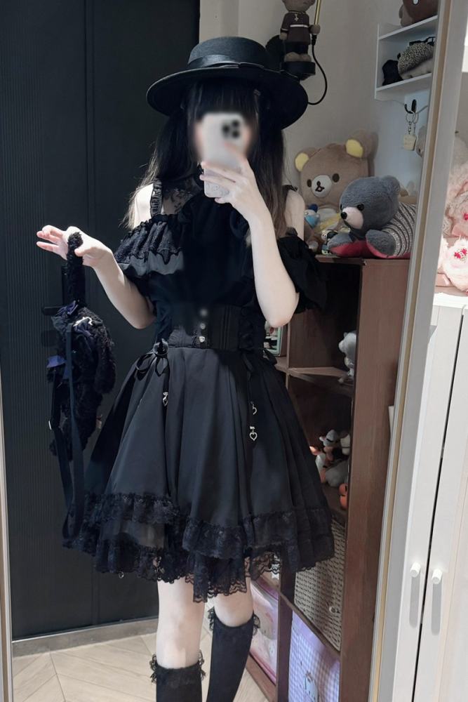 Yoshiki Lacework Plus Size Jirai Kei Midi Skirt and Top