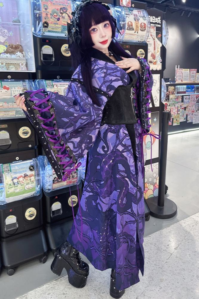 Purple Thorn Japanese 2026 Black Purple Yukata Set