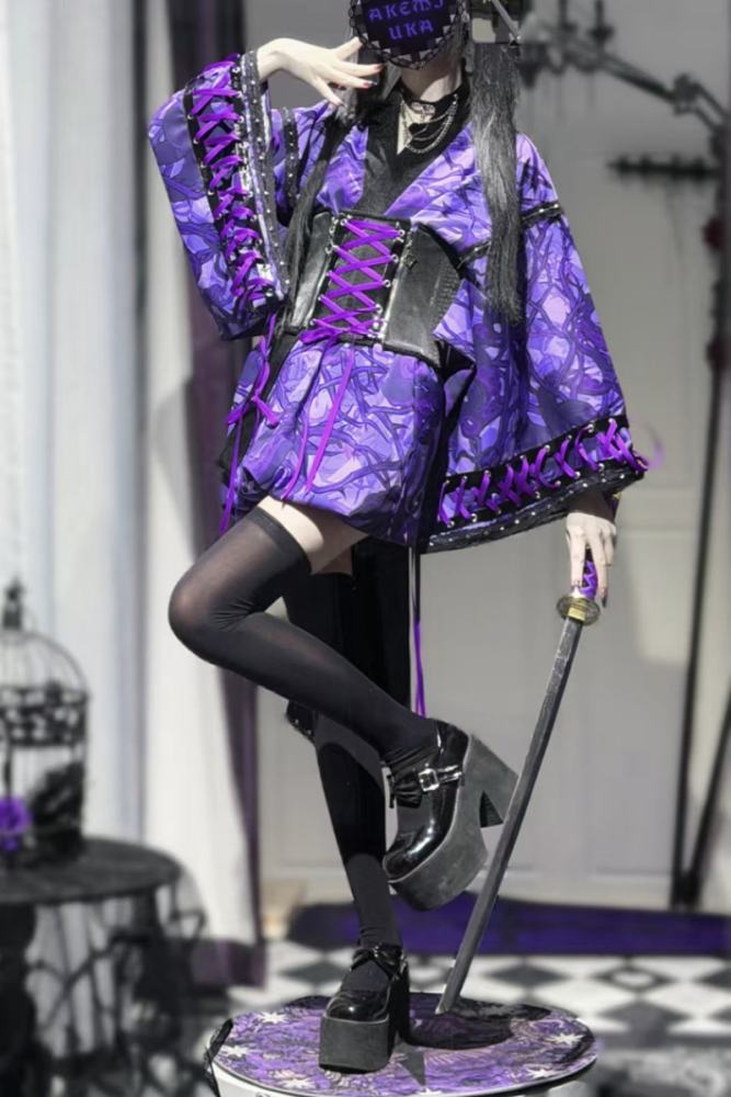 Purple Thorn Japanese 2026 Black Purple Yukata Set