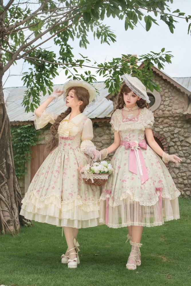 Withpuji ~When Wind Blows Over The Roses~ Floral Classic Lolita Dress and Blouse