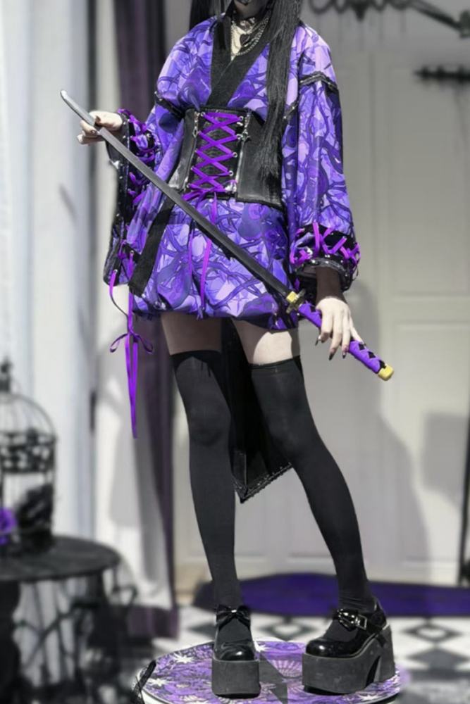 Purple Thorn Japanese 2026 Black Purple Yukata Set