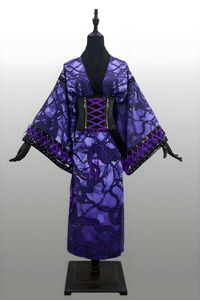 Purple Thorn Japanese 2026 Black Purple Yukata Set