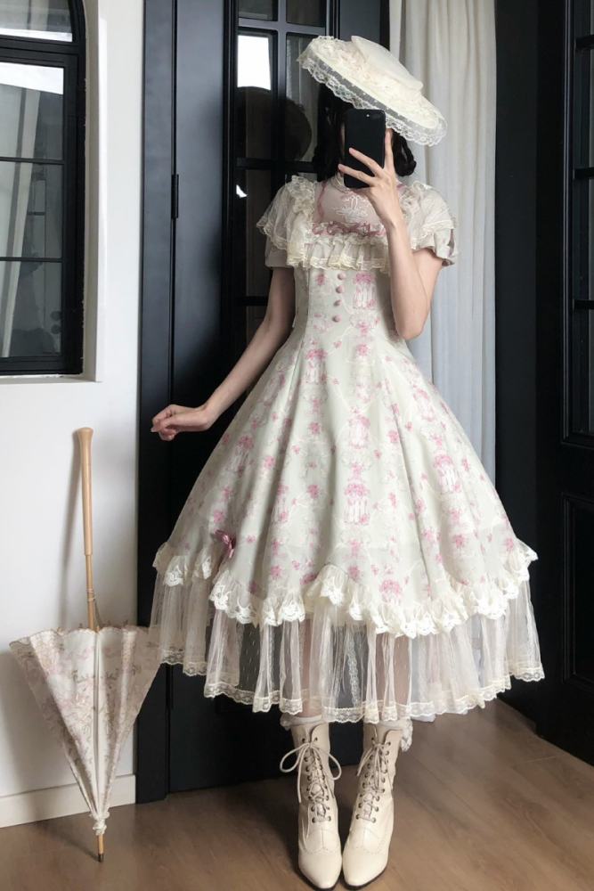 Withpuji ~When Wind Blows Over The Roses~ Floral Classic Lolita Dress and Blouse