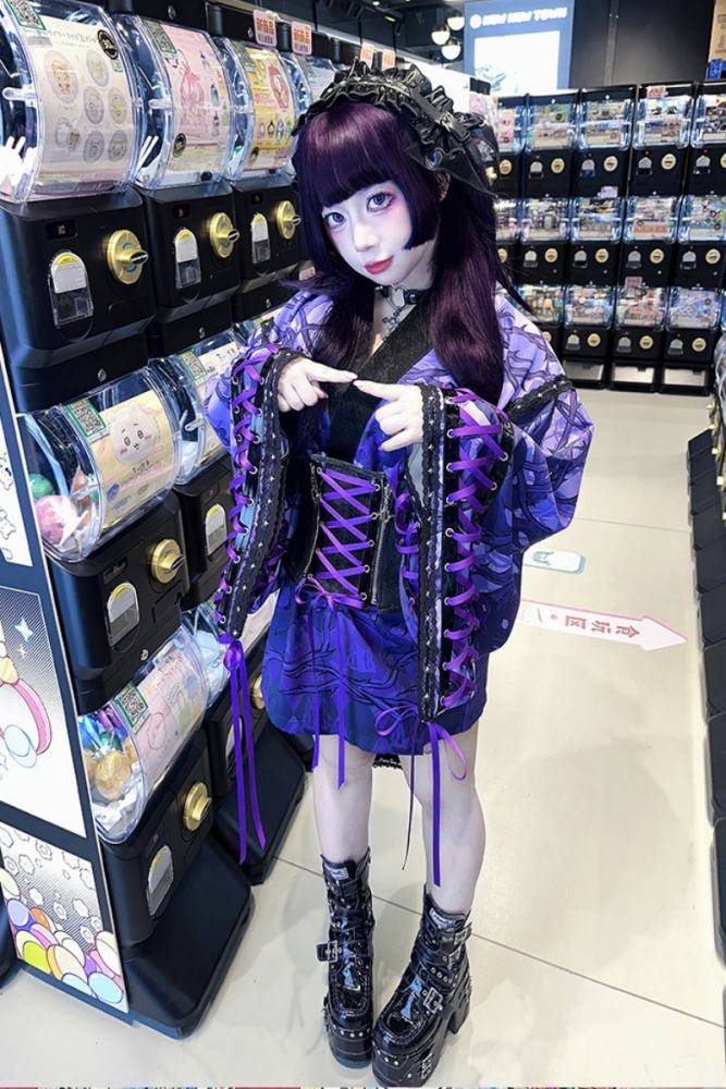 Purple Thorn Japanese 2026 Black Purple Yukata Set