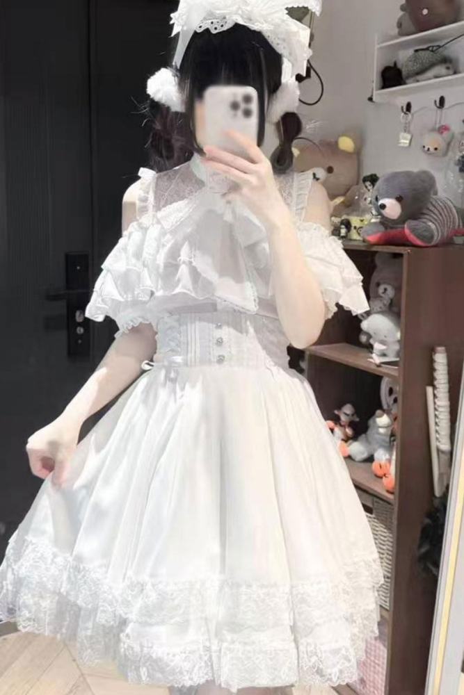Yoshiki Lacework Plus Size Jirai Kei Midi Skirt and Top