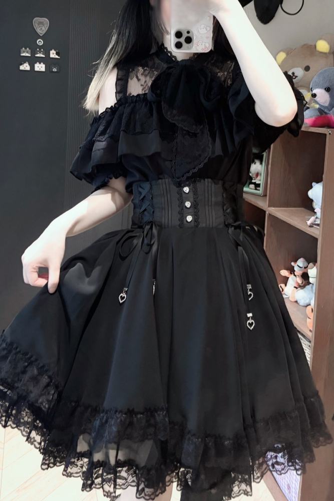 Yoshiki Lacework Plus Size Jirai Kei Midi Skirt and Top