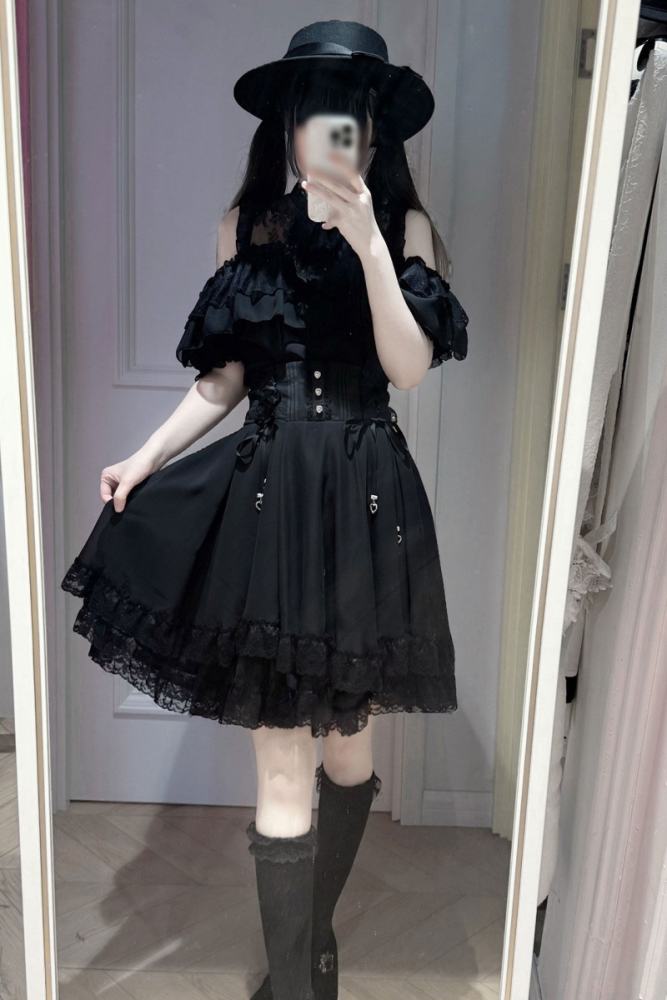 Yoshiki Lacework Plus Size Jirai Kei Midi Skirt and Top