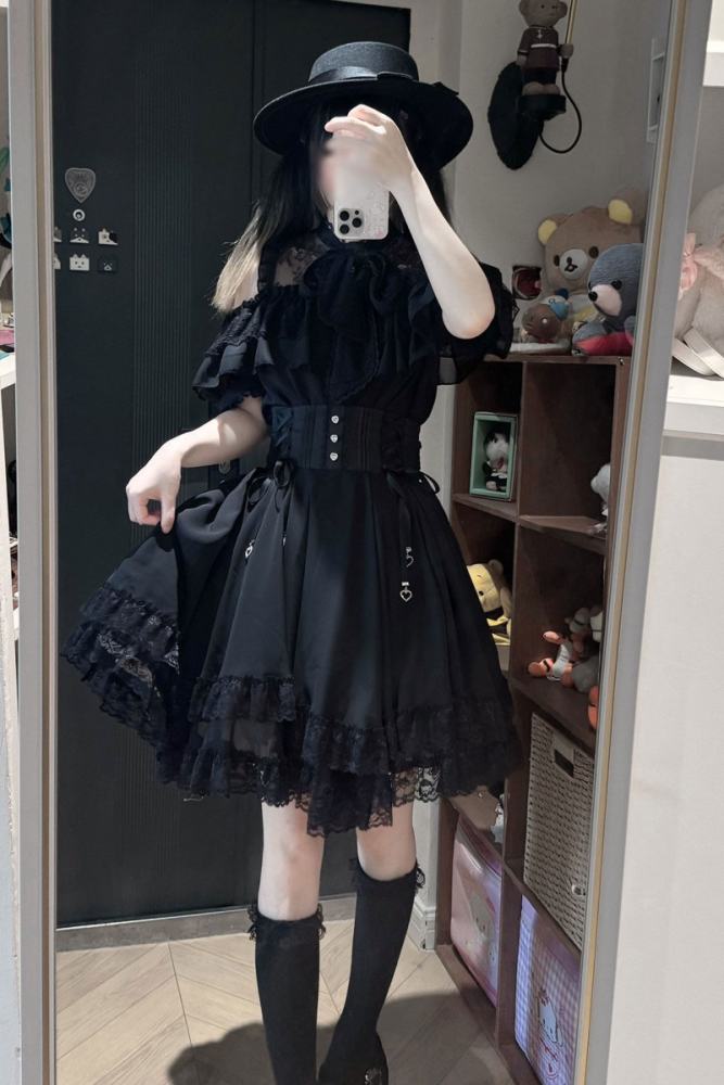 Yoshiki Lacework Plus Size Jirai Kei Midi Skirt and Top