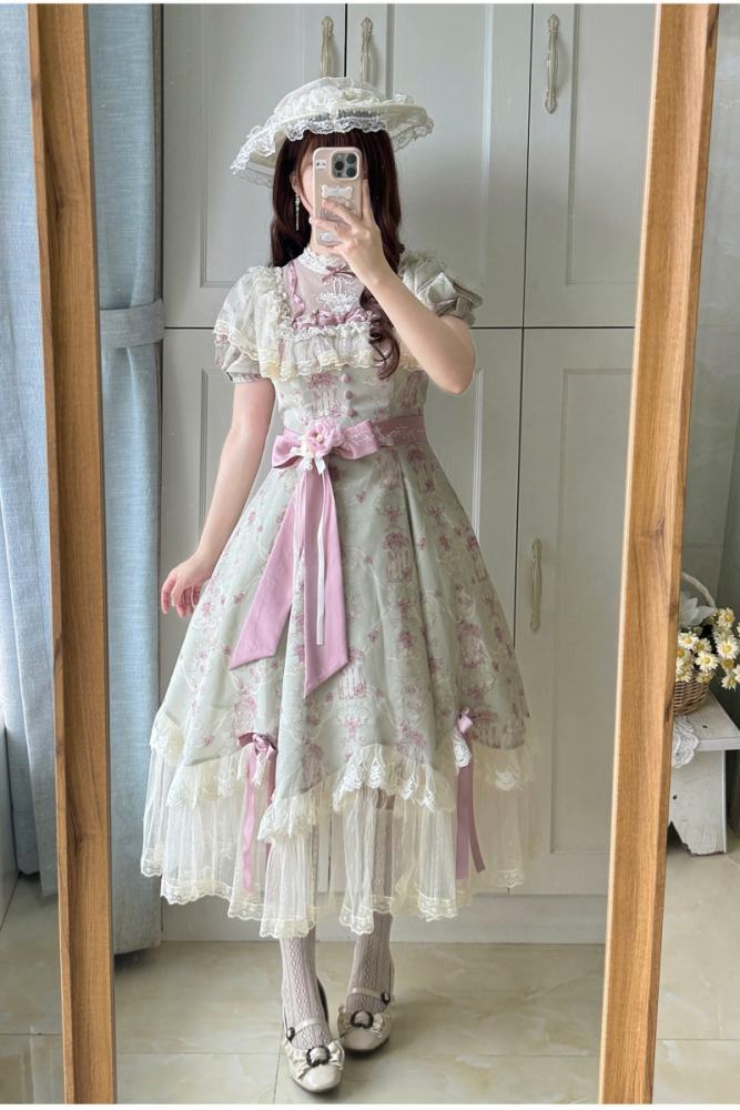 Withpuji ~When Wind Blows Over The Roses~ Floral Classic Lolita Dress and Blouse